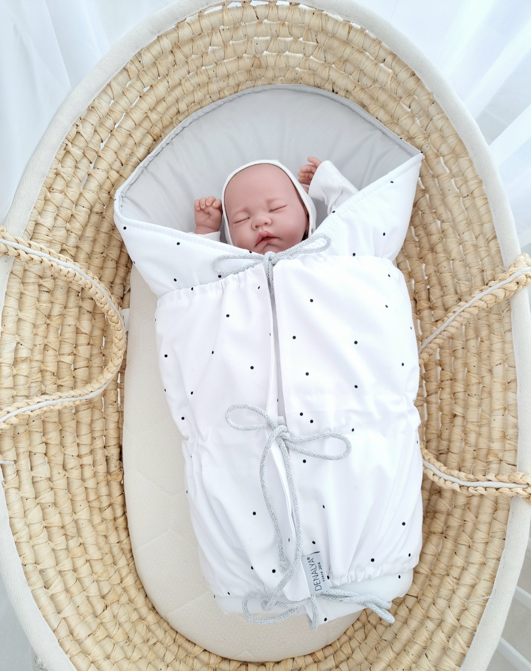 Zavinovačka pre bábätko s viazaním bodky a šedá 