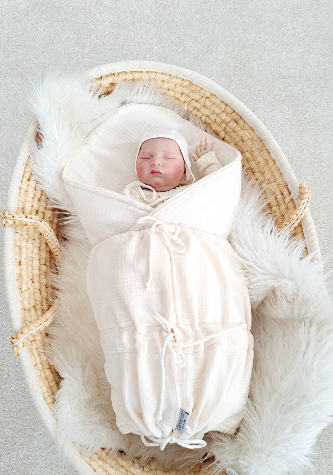 Mušelínová zavinovačka s viazaním – krémová