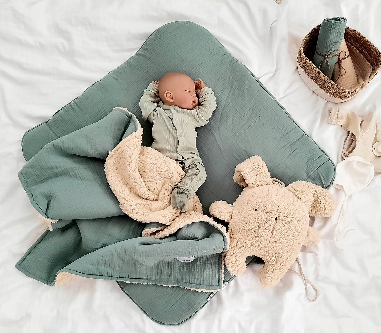 Mušelínová súprava pre bábätko 3v1 – Dark mint (BASIC)