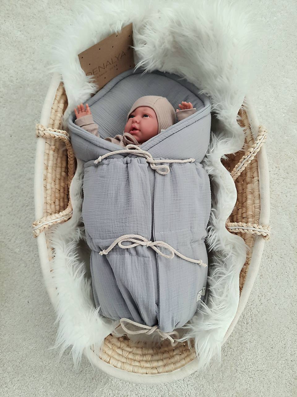 Mušelínová zavinovačka s viazaním – šedá