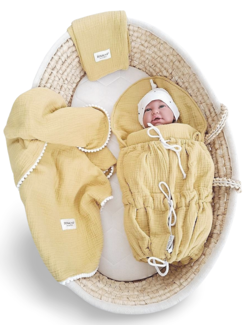 Mušelínová sada do detskej postieľky pre bábätko pastel žltá