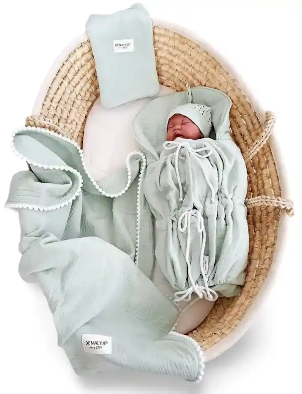 Letná mušelínová súprava do postieľky – Jemná mint