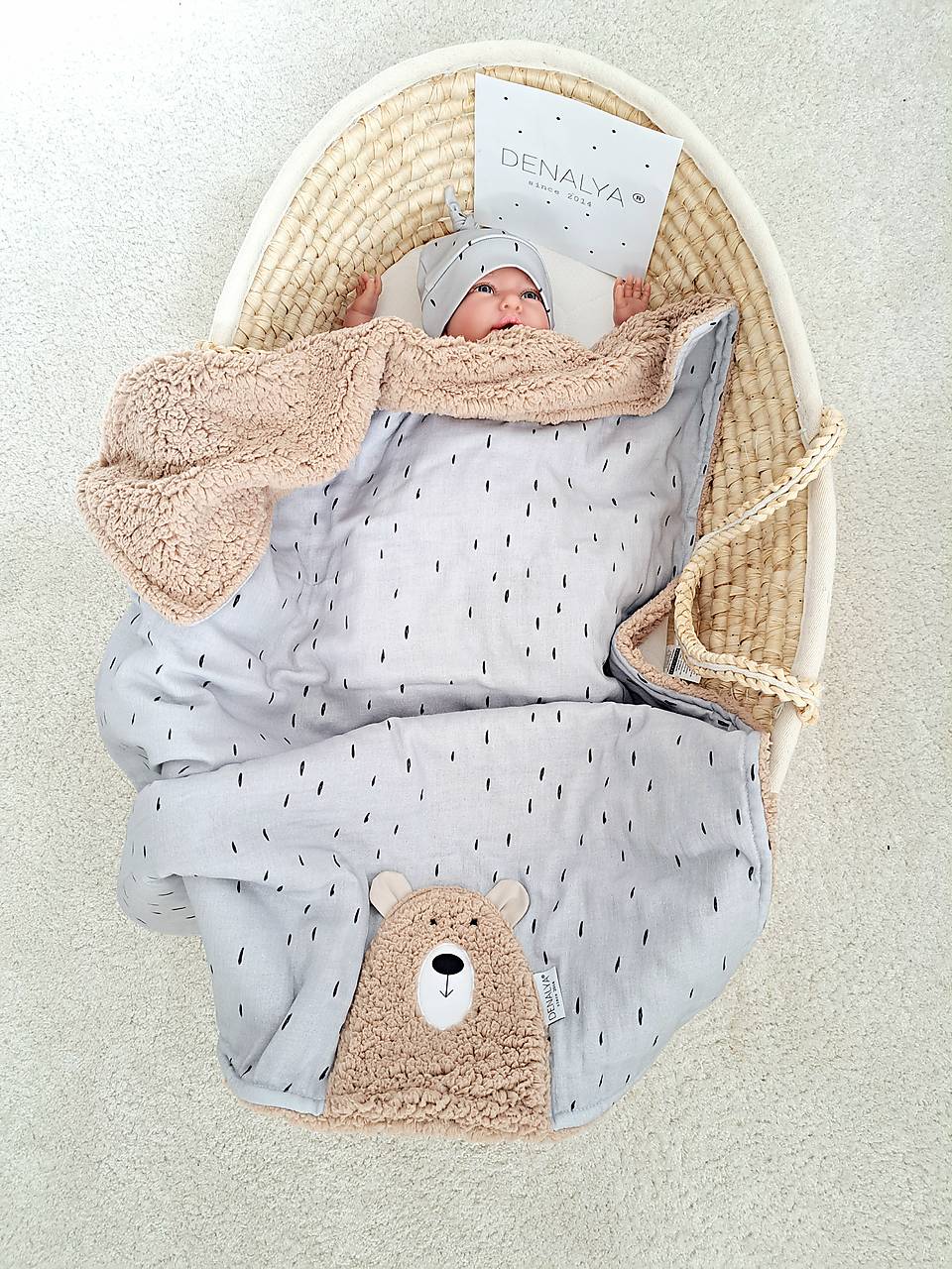 Deka do kočíka na jeseň 70x90cm s hnedým barančekom šedá