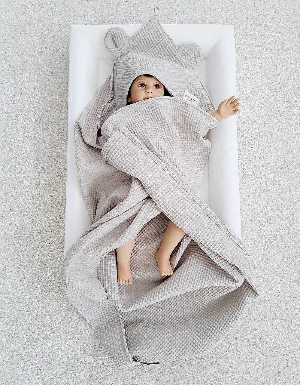 Vaflová osuška s kapucňou pre deti – piesková