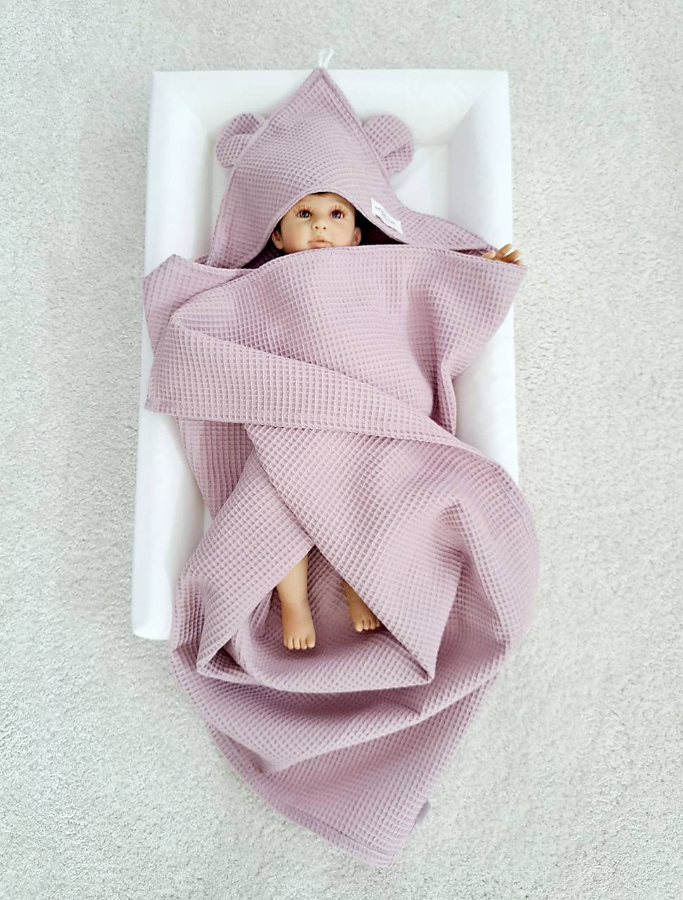 Vaflová osuška s kapucňou pre deti – pastel ružová