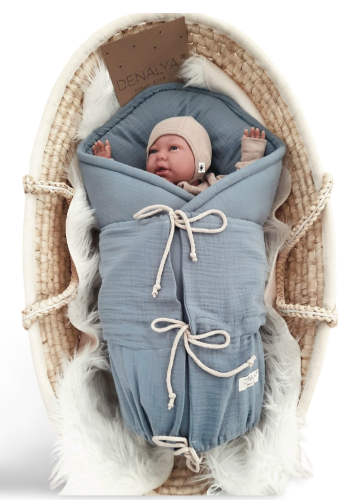 Mušelínová zavinovačka s viazaním – tmavomodrá jeans