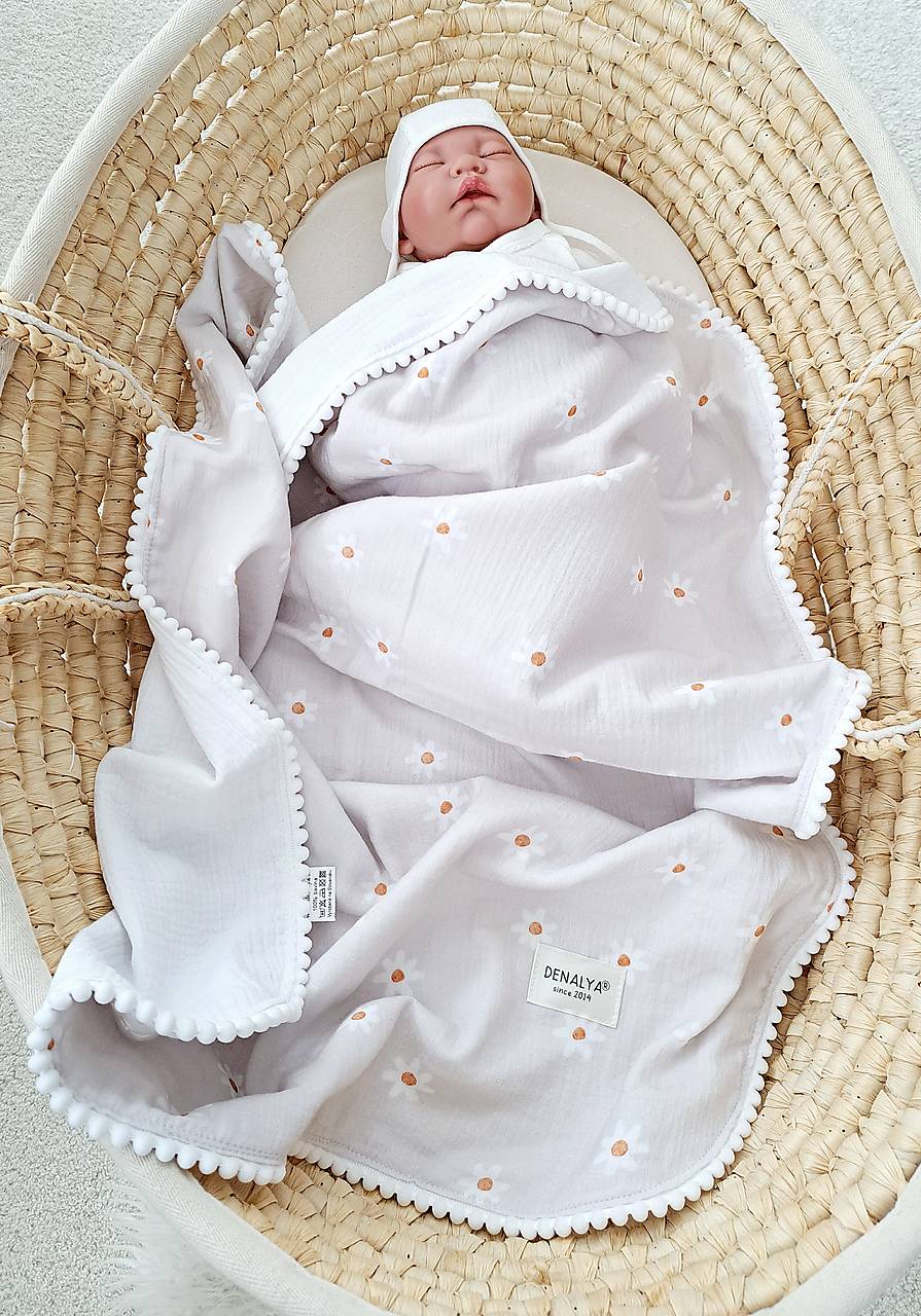 Letná mušelínová deka pre bábätko – margarétky