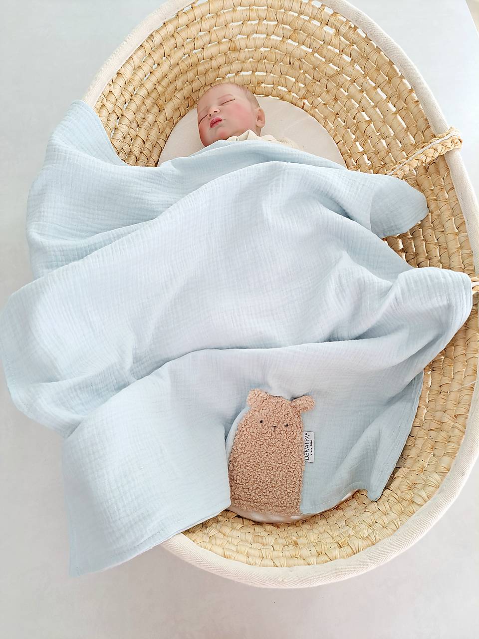 Letná mušelínová deka baby jemná modrá