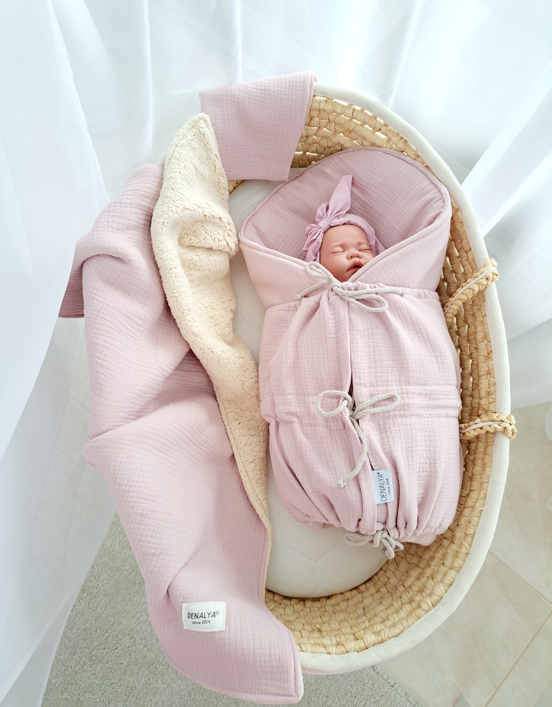 Mušelínová súprava pre bábätko 3v1 – Pastel ružová (BASIC)