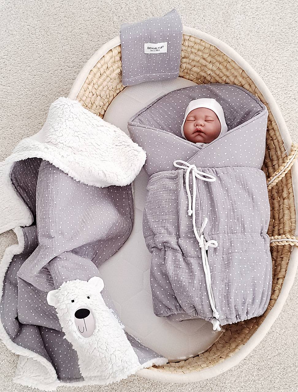 Mušelínová súprava pre bábätko 3v1 – Šedá