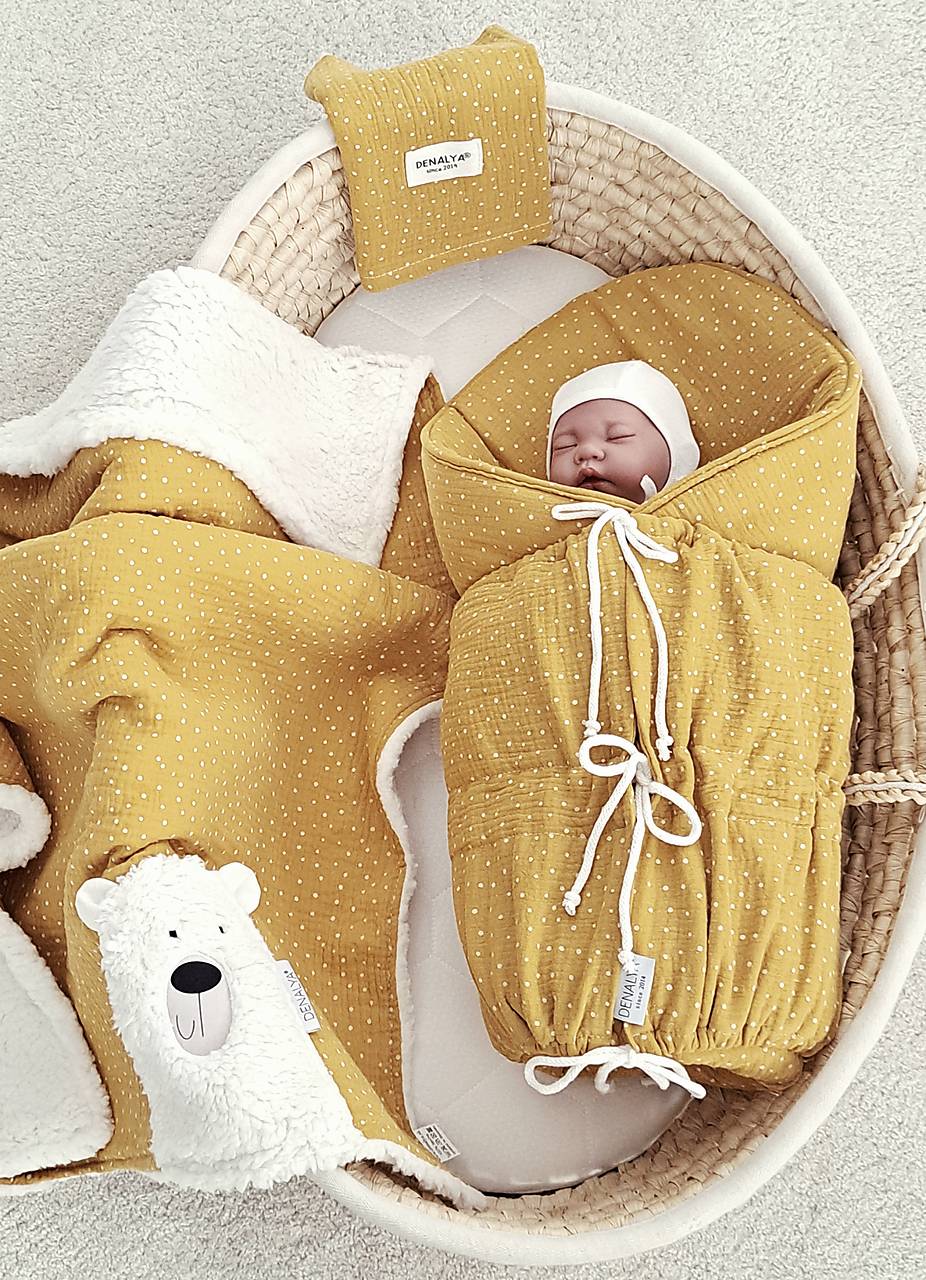 Mušelínová súprava pre bábätko 3v1 – Horčicová