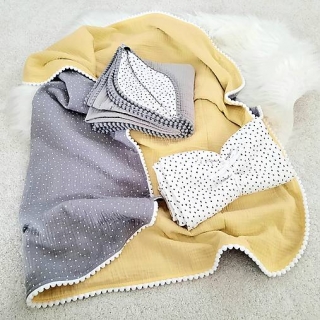  Všestranná mušelínová deka žltá šedá 90x90cm