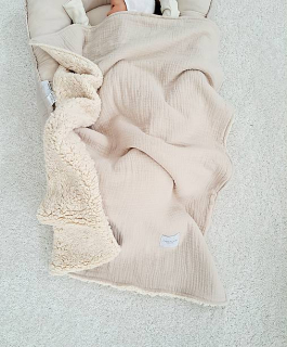 BASIC Bežová "Tuľkacia" mušelínová deka s jemným barančekom 65x90cm